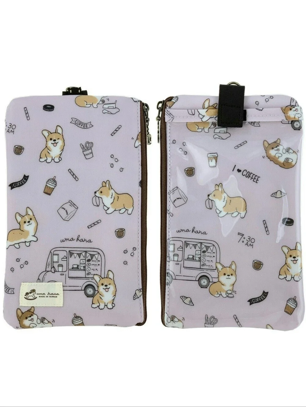 Waterproof Corgi Coffee Phone Case Pouch W/ Neck Strap